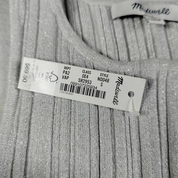 Madewell Tank Silver Womans Small Signature Shimmer Knit Cutaway Sweater Ribbed - Picture 8 of 13